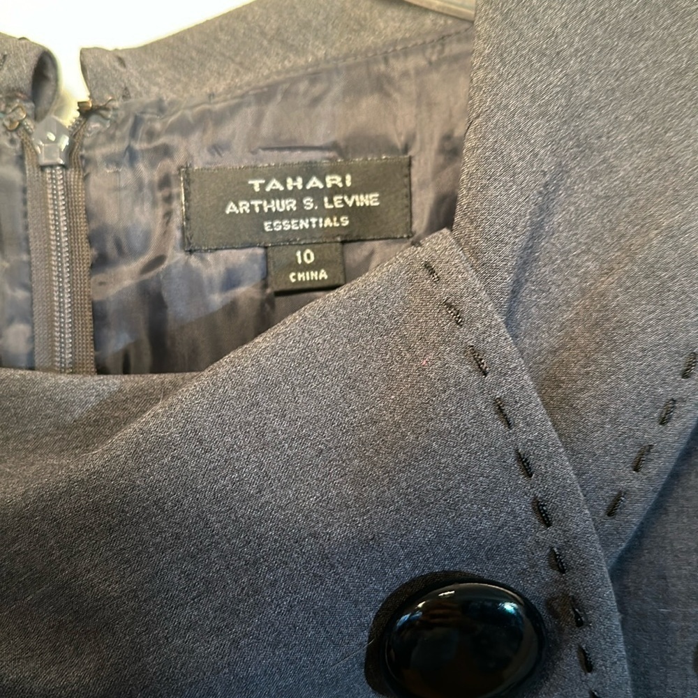 Women’s TAHARI Arthur S. Levine Dark Gray Open Stitch Collared Pencil Dress 10 - Picture 6 of 11